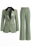 Costume d'affaires femme 2 pièces vert foncé revers pointe un bouton