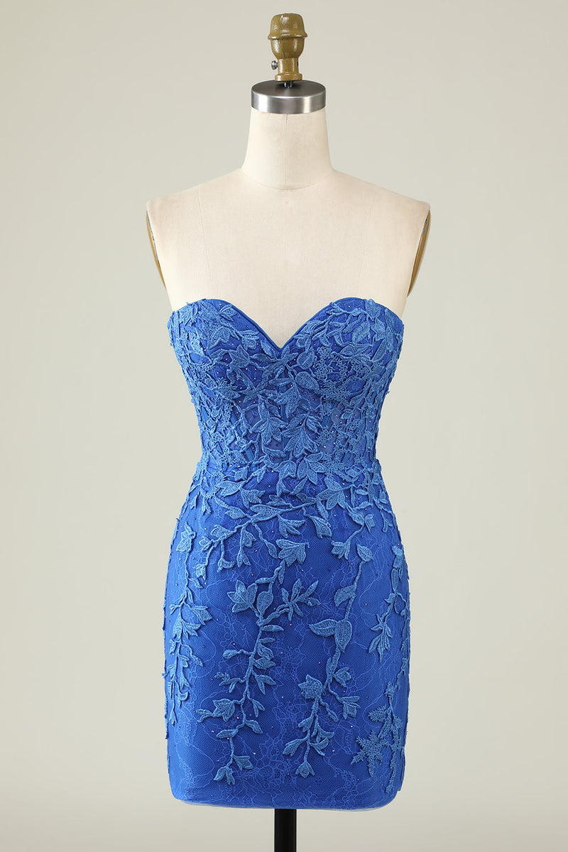 Charger l&#39;image dans la galerie, Robe courte Bleu royal serrée avec appliques