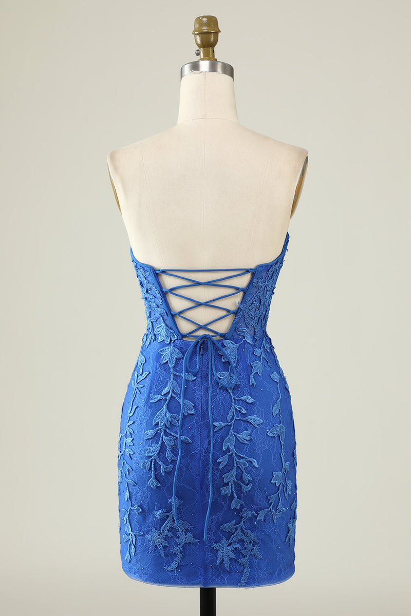 Charger l&#39;image dans la galerie, Robe courte Bleu royal serrée avec appliques