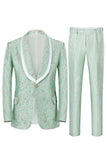 Mint Shawl Lapel One Button Jacquard Men’s Prom Suits