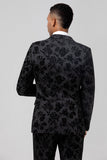 Peak Lapel Noir Jacquard 3 Pièces Un Bouton Costumes de Bal Hommes