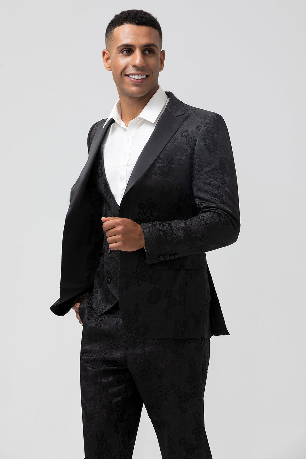 Costume Jacquard Homme 2 Pièces Luxe - Veste Revers Châle, Pantalon Et Noeud Papillon Pour Mariage Soirée