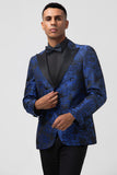 Bleu royal 2 pièces à revers en pointe Jacquard Costumes de bal pour hommes