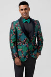 Blazer de bal homme en jacquard vert à revers à un bouton