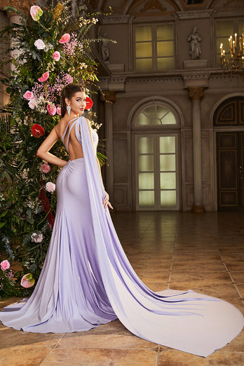 Sirène lilas une épaule perlé longue robe de bal avec fente