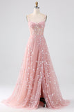 Une ligne blush spaghetti bretelles sequin corset robe de bal avec fente