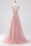 Une ligne blush spaghetti bretelles sequin corset robe de bal avec fente