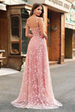 Une ligne blush spaghetti bretelles sequin corset robe de bal avec fente