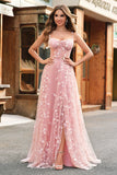 Une ligne blush spaghetti bretelles sequin corset robe de bal avec fente