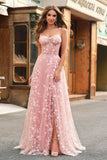 Une ligne blush spaghetti bretelles sequin corset robe de bal avec fente