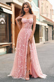 Une ligne blush spaghetti bretelles sequin corset robe de bal avec fente