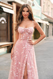 Une ligne blush spaghetti bretelles sequin corset robe de bal avec fente