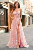 Une ligne blush spaghetti bretelles sequin corset robe de bal avec fente