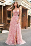 Une ligne blush spaghetti bretelles sequin corset robe de bal avec fente