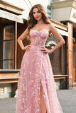 Une ligne blush spaghetti bretelles sequin corset robe de bal avec fente