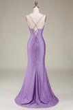 Satin Spaghetti Bretelles Lilas Robe de soirée avec Corset