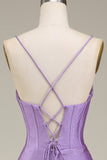 Satin Spaghetti Bretelles Lilas Robe de soirée avec Corset