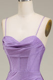 Satin Spaghetti Bretelles Lilas Robe de soirée avec Corset