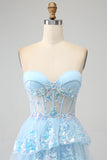 Princesse A Line Sweetheart Lavande Corset Robe de soirée avec dentelle à plusieurs niveaux