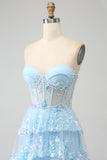 Princesse A Line Sweetheart Lavande Corset Robe de soirée avec dentelle à plusieurs niveaux