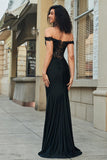 Robe de Soirée sirène scintillante noire à épaules dénudées