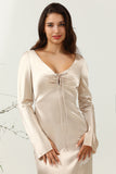 V-Neck Champagne Robe de demoiselle d’honneur longue avec manches