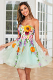 Robe bustier Vert foncé Cocktail avec fleurs 3D