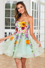 Robe bustier Vert clair Cocktail avec fleurs 3D