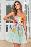 Robe bustier Vert foncé Cocktail avec fleurs 3D