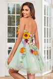 Robe bustier Vert clair Cocktail avec fleurs 3D