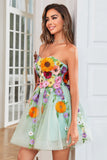 Robe bustier Vert clair Cocktail avec fleurs 3D