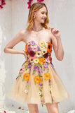 Robe bustier Vert clair Cocktail avec fleurs 3D