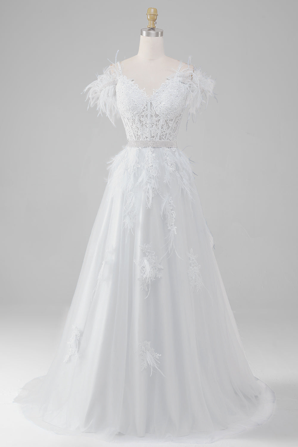 Strass Accents Corset blanc robe de mariée avec Appliques