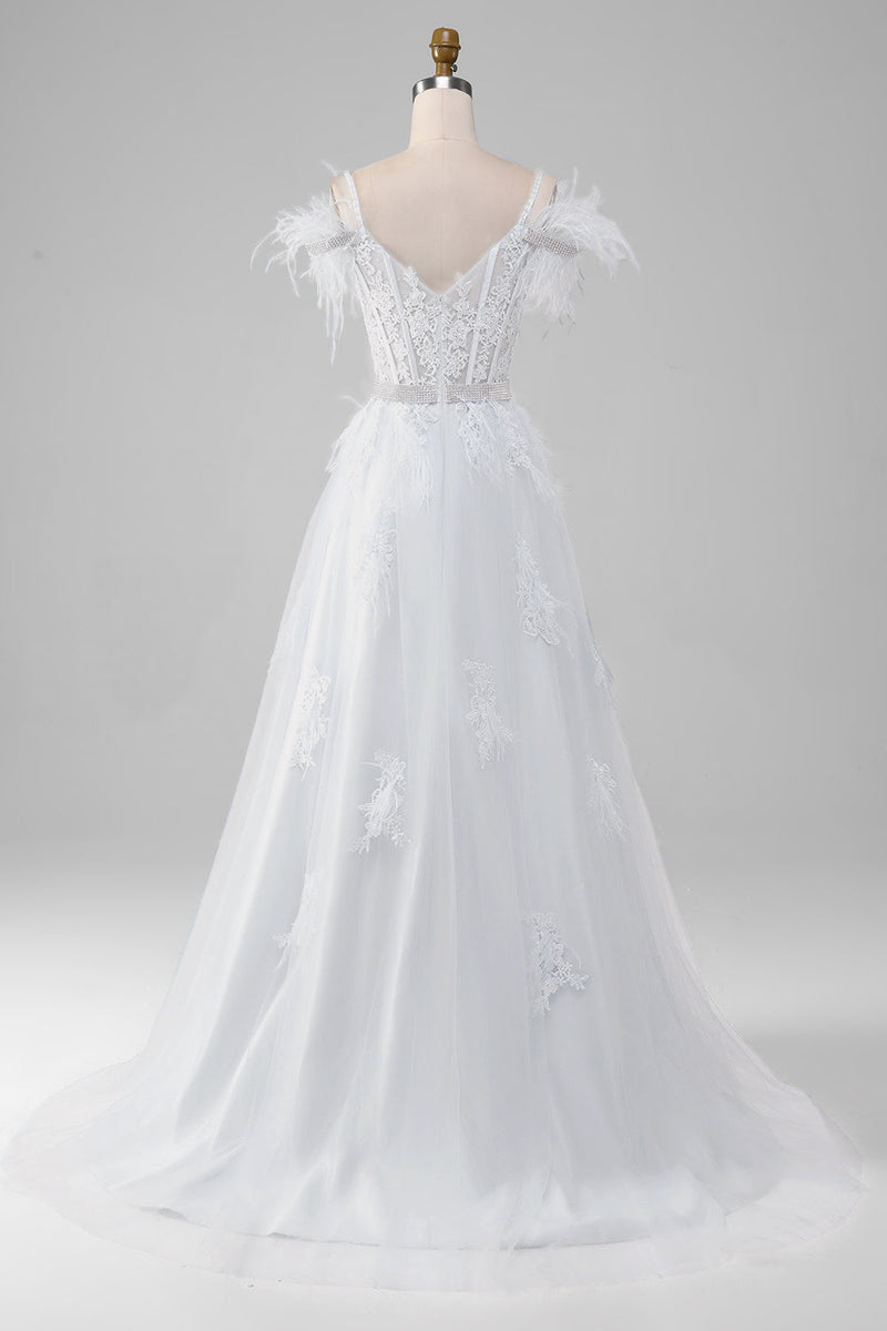 Charger l&#39;image dans la galerie, Strass Accents Corset blanc robe de mariée avec Appliques
