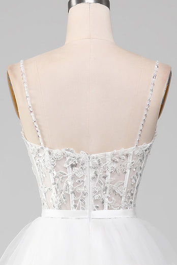 Robe de bal corset de jupe à volants à paillettes scintillantes blanche avec fente
