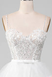 Robe de bal corset de jupe à volants à paillettes scintillantes blanche avec fente