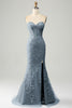 Charger l&#39;image dans la galerie, Robe de Soirée bleu clair sirène chérie Corset Appliques avec fente latérale