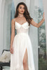 Charger l&#39;image dans la galerie, Simple robe de fiançailles en mousseline de soie à volants Corset blanc simple avec fente