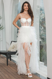 Robe de soirée de fiançailles Corset à volants haute et basse blanche avec dentelle