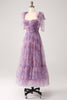 Charger l&#39;image dans la galerie, Violet imprimé une ligne plissée longue robe de Soirée