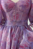 Violet Une ligne Corset Col Carré Corset Robe De soirée Avec Fente