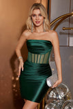 Robe courte moulante sans bretelles corset vert foncé