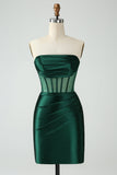 Robe courte moulante sans bretelles corset vert foncé