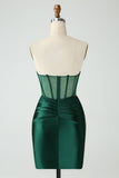 Robe courte moulante sans bretelles corset vert foncé