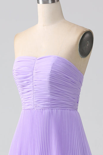 A-ligne chérie lilas en mousseline de soie à plusieurs niveaux longue robe de demoiselle d’honneur avec plissée
