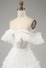 Charger l&#39;image dans la galerie, Robe de mariée trapèze ivoire en tulle à épaules dénudées
