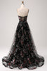 Charger l&#39;image dans la galerie, Robe de bal longue corset à paillettes de fleurs noir A-ligne