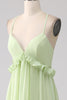 Charger l&#39;image dans la galerie, Volants A Line Robe de demoiselle d’honneur verte avec dos à lacets