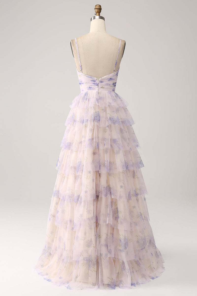 Charger l&#39;image dans la galerie, Fleur de lavande à plusieurs niveaux princesse robe de Soirée avec plissé