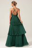 Charger l&#39;image dans la galerie, A-ligne Niveaux en mousseline de soie vert foncé longue robe de demoiselle d’honneur avec plissé